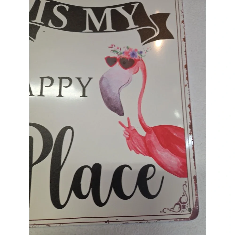 The Porch Is My Happy Place Flamingo 8x12 Rustic-looking Metal Sign‎